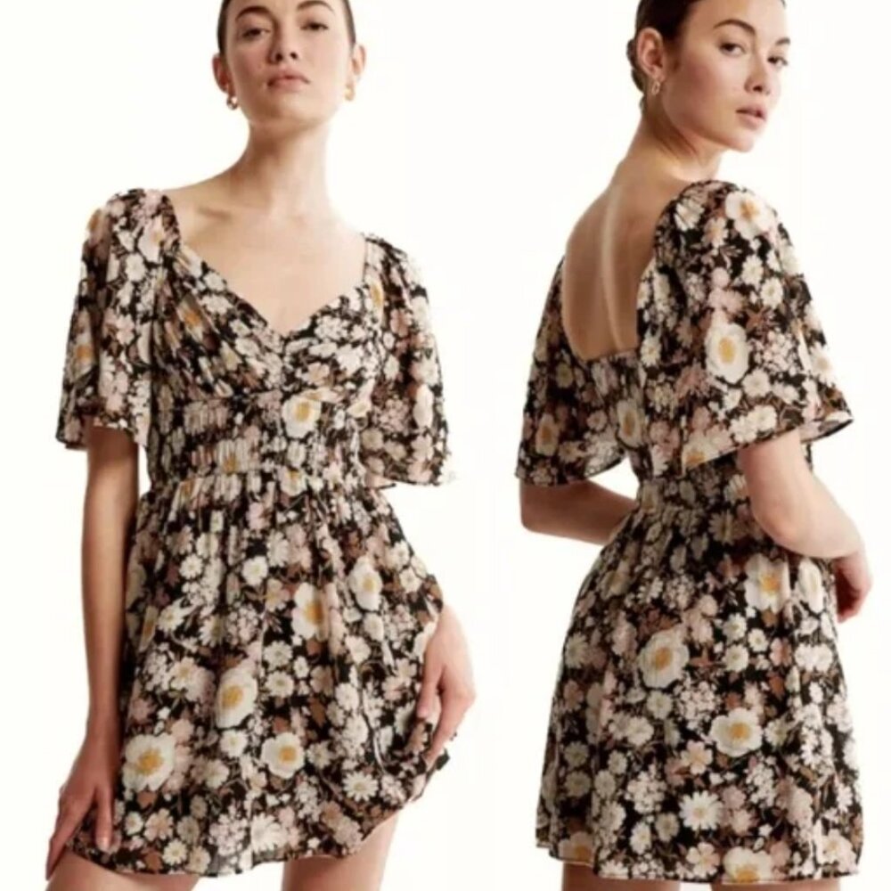 Abercrombie Angel Sleeve Smocked Waist Mini Dress, Size L